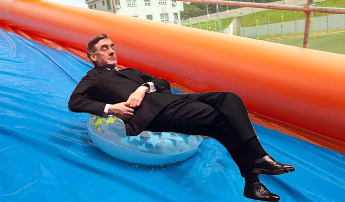 Image may contain: Jacob Rees-Mogg memes, Jacob Rees-Mogg, meme, slouch, asleep, Parliament, Brexit, House of Commons, debate, slump, Water, Slide, Toy, Human, Person