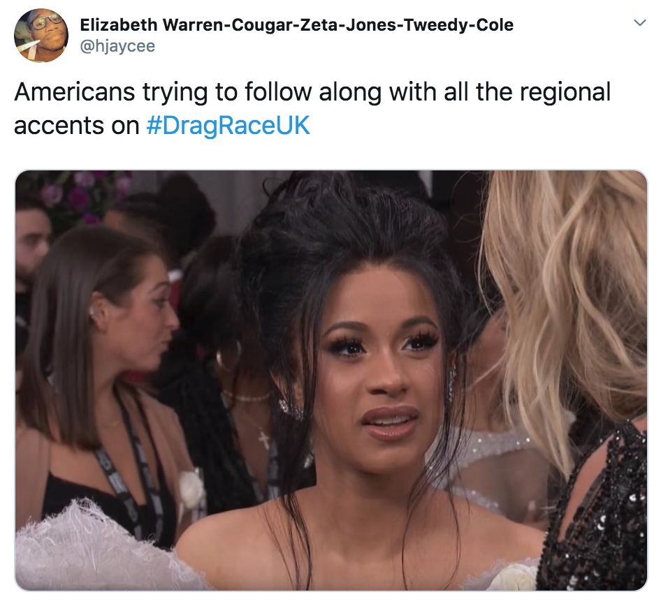 Drag race memes, RuPaul's Drag Race UK, RuPaul, Drag race, UK, episode, one, first, series, BBC Three, iPlayer, meme, reaction, twitter, tweet, Kim Woodburn, stamp, Gothy Kendoll, Alan Carr, Vinegar Strokes, slag, American, slang