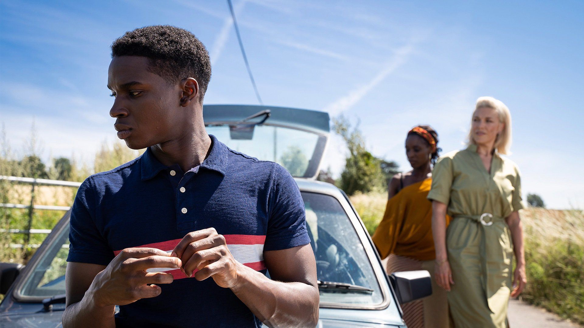 Image may contain: Finger, Undershirt, Vehicle, Automobile, Car, Transportation, Clothing, Apparel, Human, Person, sex education season 2 preview, netflix, otis milburn