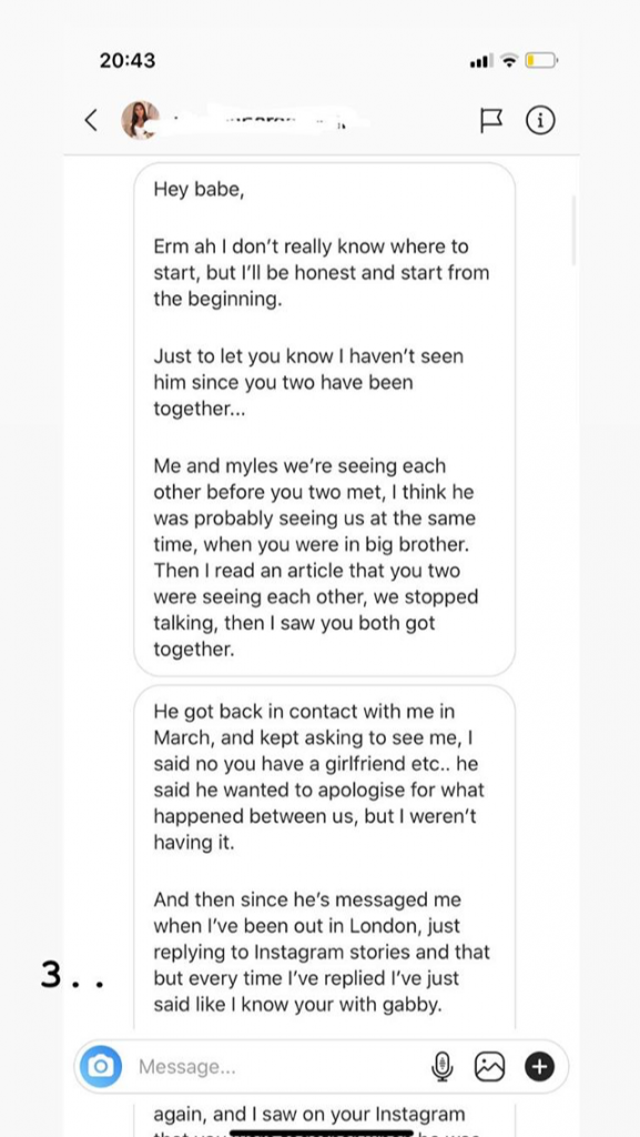 Gabby Allen, Myles Stephenson, ex, girlfriend, boyfriend, cheating, claims, messages, screenshots, leaked, texts, sexts, women, girls, I'm A Celebrity, Love Island, break up, split, Instagram