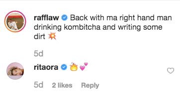 Image may contain: Label, Number, Symbol, Text, rafferty law, rita ora, rita ora boyfriend