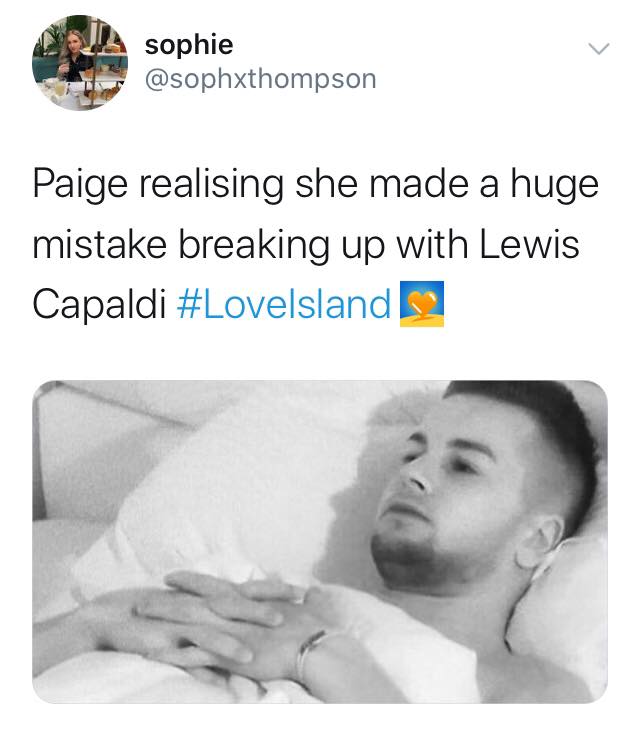 Love Island, memes, meme, reaction, Twitter, funny, savage, winter, winter love island, south africa, cape town, Paige, Lewis Capaldi