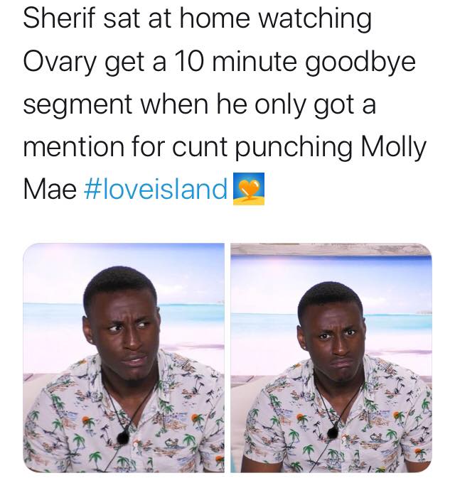 Love Island, memes, reactions, winter, meme, Ollie Williams, Ollie, quit, left, departure, exit, last night, Twitter, South Africa, Cape Town, winter, animals, gun, poaching, hunting, savage, Sherif