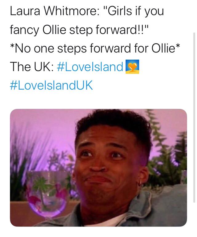Love Island, memes, meme, reaction, Twitter, funny, savage, winter, winter love island, south africa, cape town, Ollie, hunting, Laura Whitmore