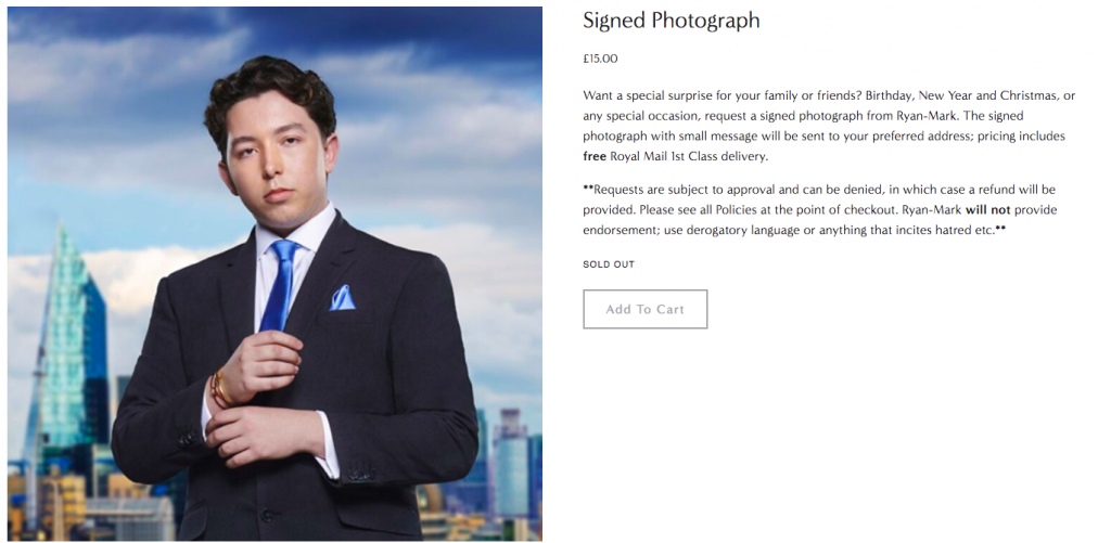 ryan-mark parsons, ryan-mark, the apprentice, hustle, store, signed, photo, personalised, video
