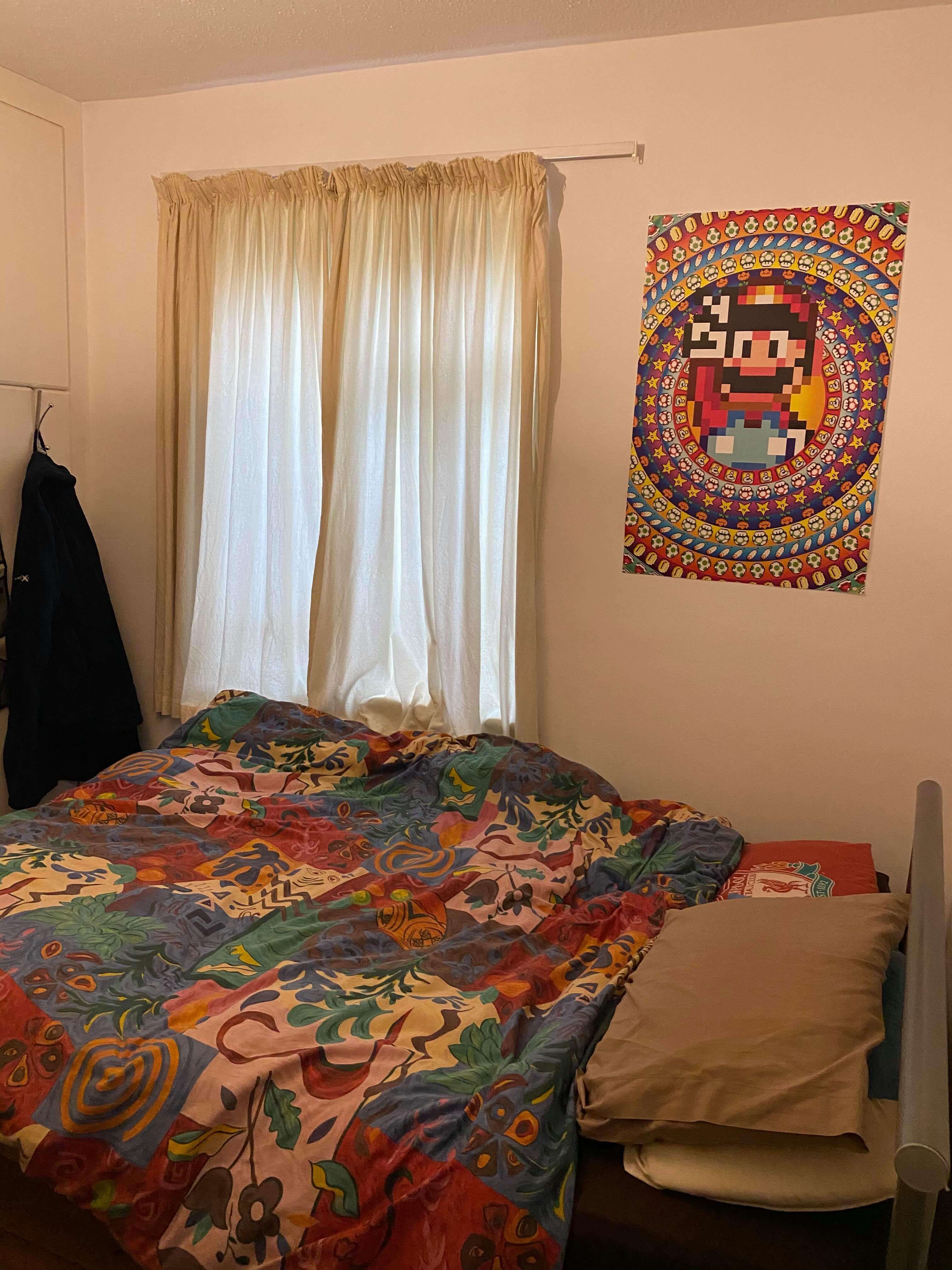 Image may contain: Dorm Room, Shelf, Flooring, Interior Design, Bed, Furniture, Indoors, Room, Bedroom