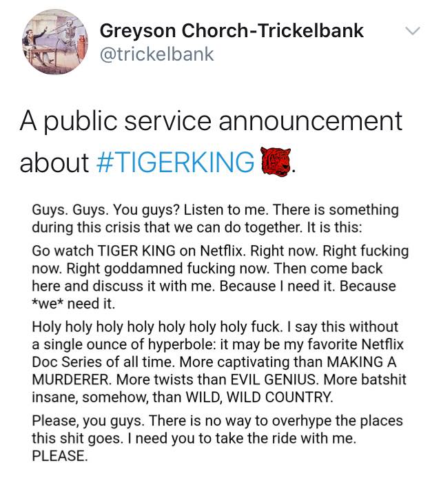 Tiger King, Joe Exotic, memes, meme, reaction, Twitter, funny, Netflix, series, Murder Mayhem and Madness, true crime, documentary,