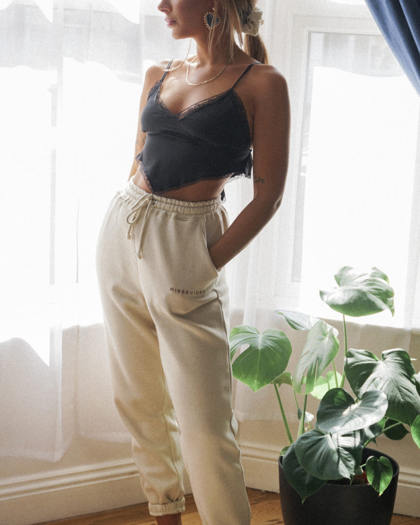 joggers and a nice top, Missguided, collection, range, online, video, call, Zoom, Google Hangout, Houseparty, FaceTime, outfit, comfy, looks, inspiration