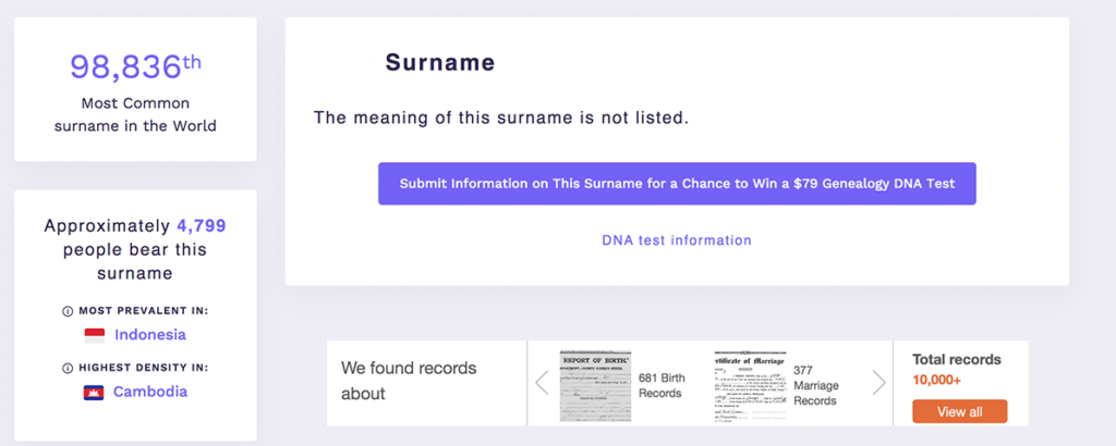 surname, common, statistics, rare, site, Forebears, find out