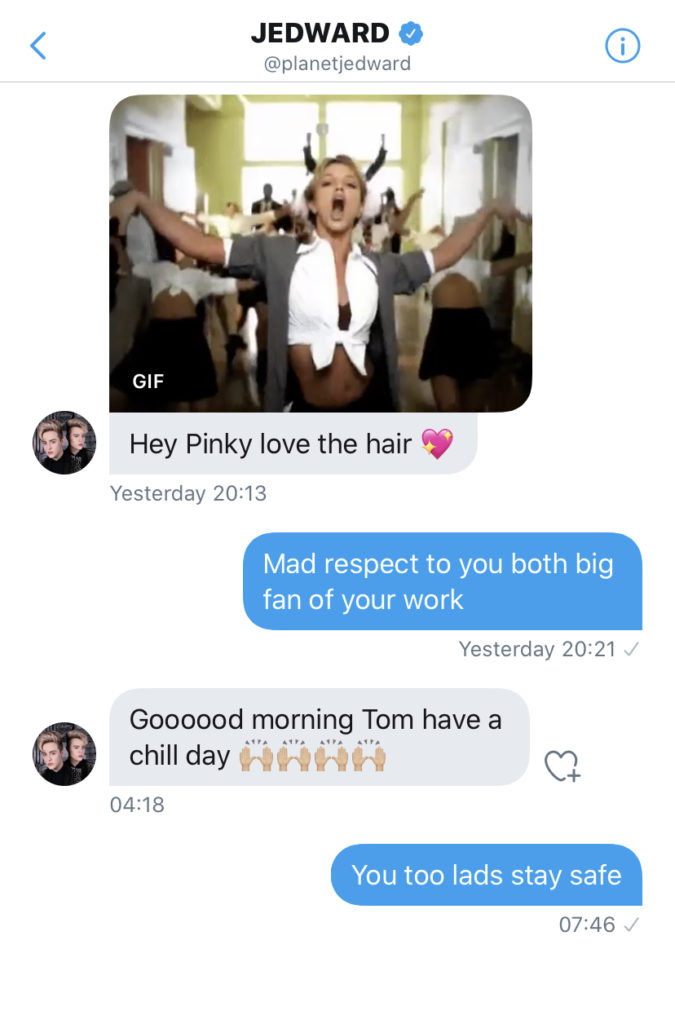 Jedward personalised messages Twitter, Twitter DMs from John and Edward