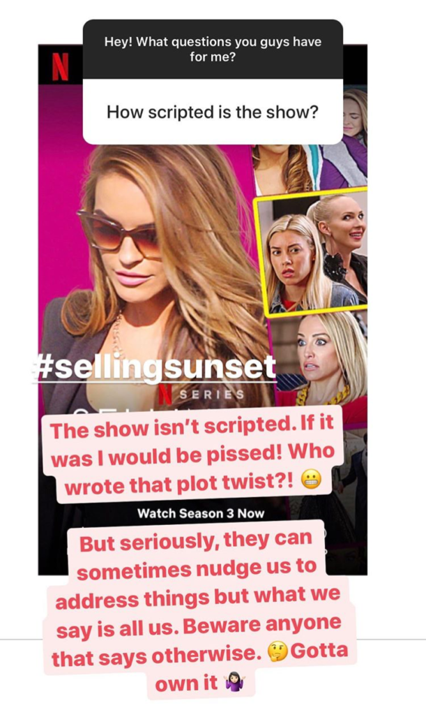 Selling Sunset, staged, scripted, Chrishell