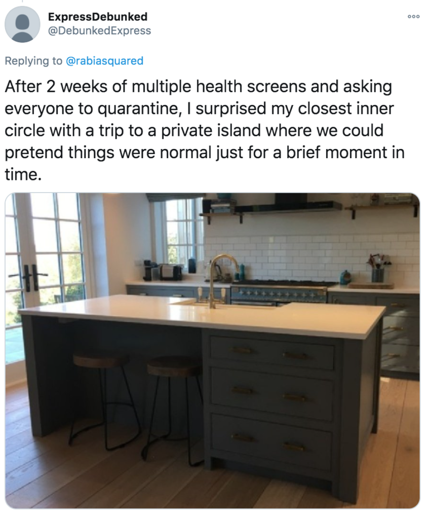 Kim Kardashian, birthday, post, memes, humble, two weeks, quarantine, inner circle, health screens, private island, Twitter, meme, origin, best, examples, post, After 2 weeks of multiple health screens and asking everyone to quarantine, I surprised my closest inner circle with a trip to a private island where we could pretend things were normal just for a brief moment in time
