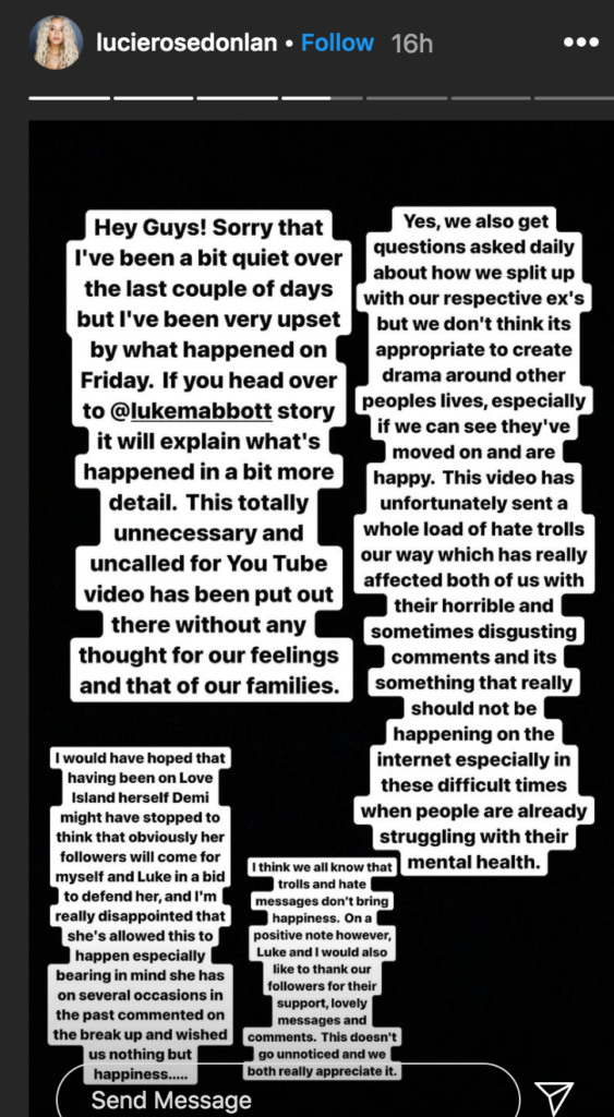Love Island, Demi, Luke M, Demi Jones, Luke Mabbott, Lucie Donlan, split, breakup, YouTube, video, beef, drama, argument, fake, brand deal, cheating, scandal