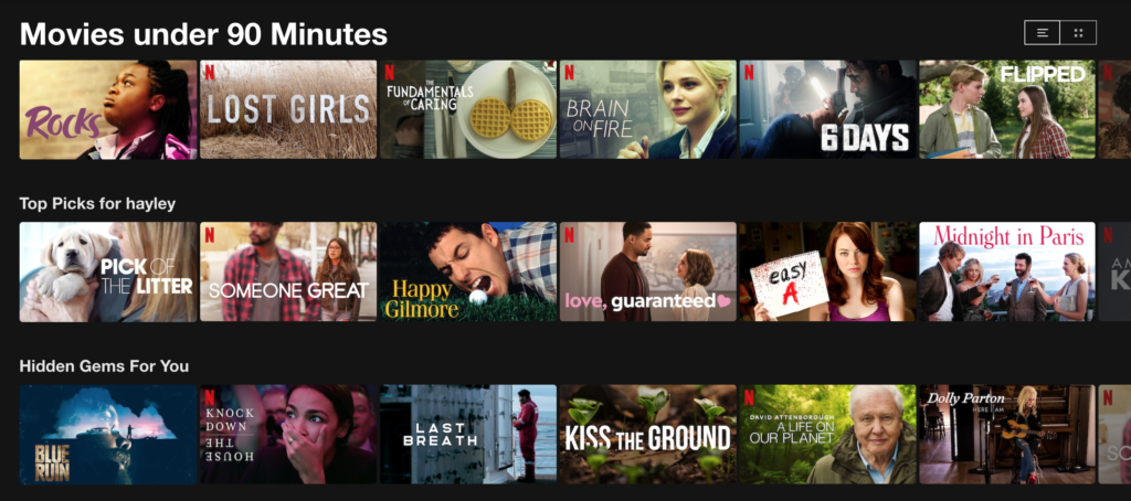 Netflix, movies under 90 minutes, category, list