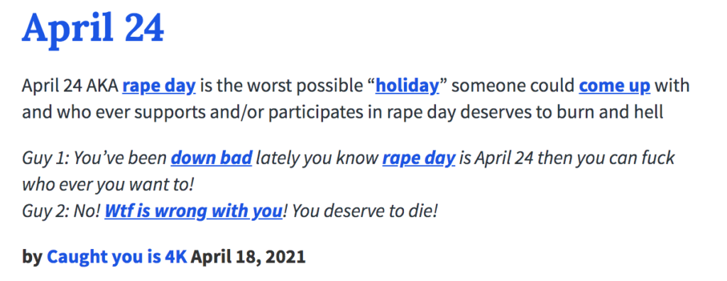 April 24th, Urban Dictionary, sexual assault, national rape day, origin, started, definition, TikTok