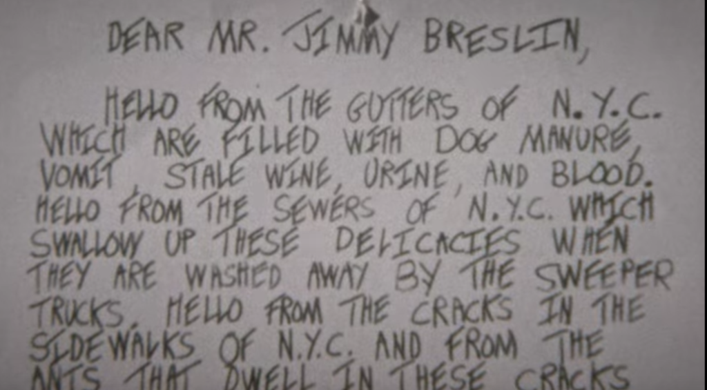 The Sons of Sam, letters, full, read, David Berkowitz, Netflix, true crime, documentary, The Sons of Sam: A Descent Into Darkness, Jimmy Breslin