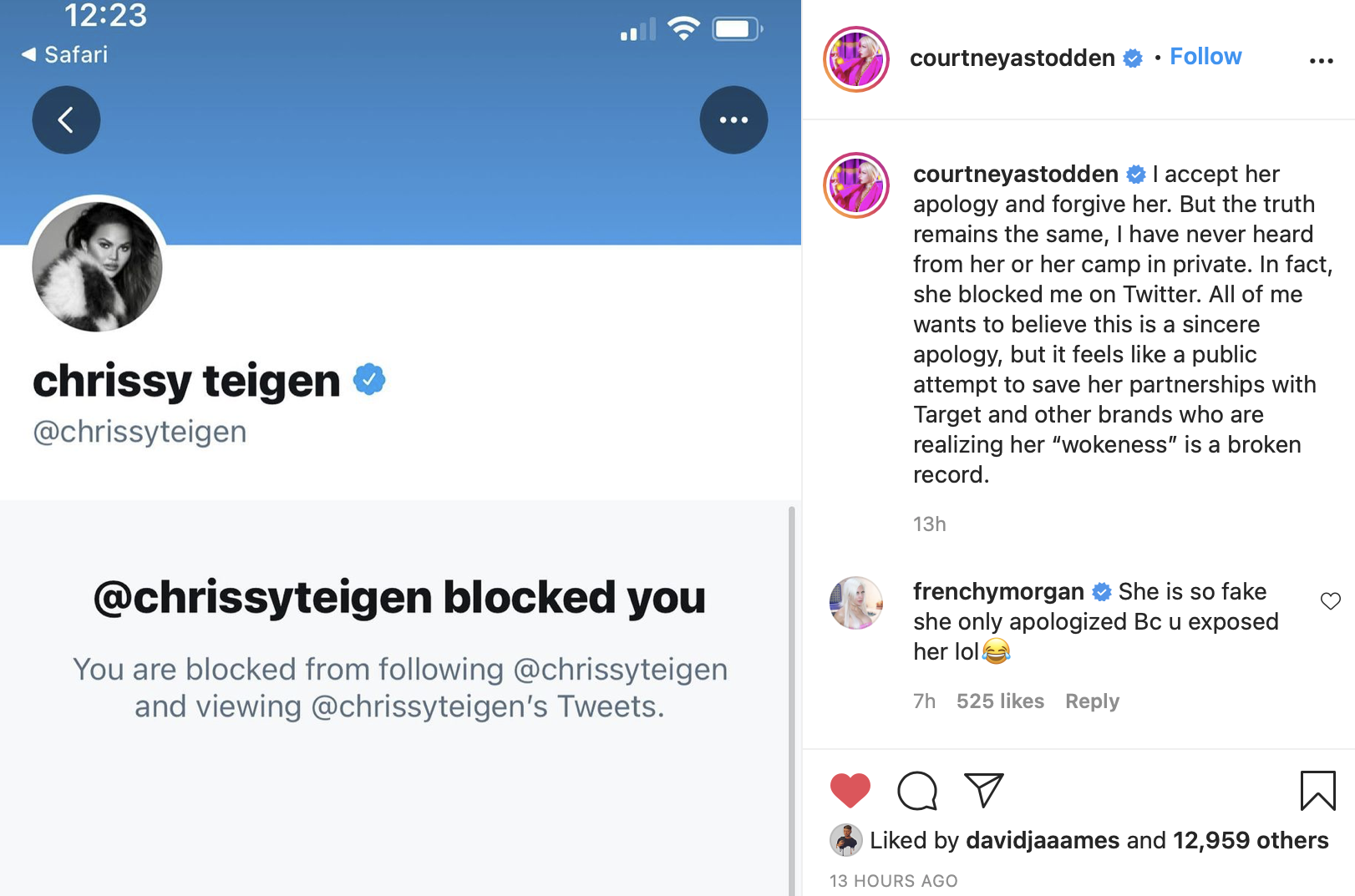 Courtney Stodden, Chrissy Teigen, Instagram