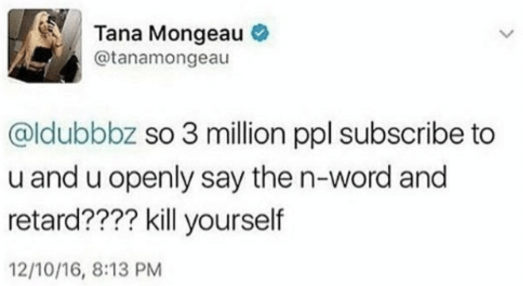 tana mongeau, idubbbz, n word, tweet