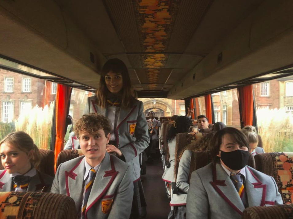 Behind the scenes pictures of the cast of Sex Education on Netflix