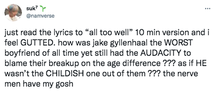 Taylor Swift and Jake Gyllenhaal relationship timeline, Tweet