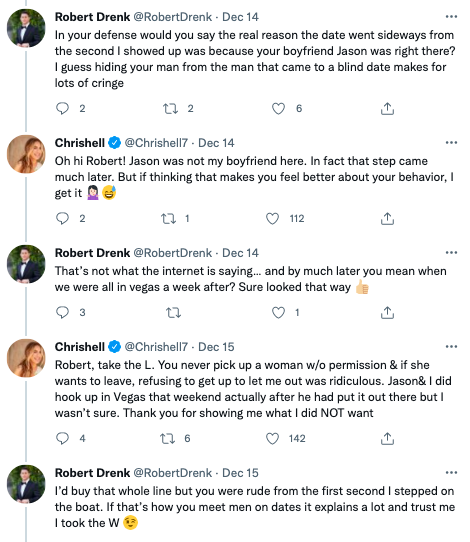 Comments between Robert and Chrishell about the boat party scene on Selling Sunset season four