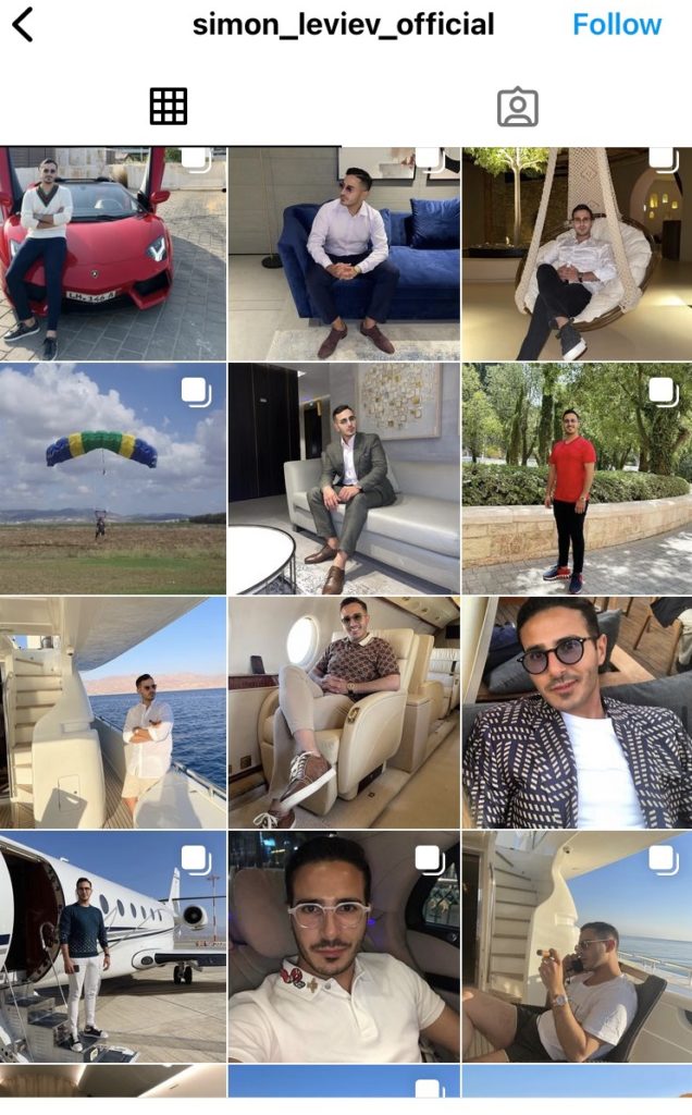 The Instagram account belonging to The Tinder Swindler Simon Leviev today