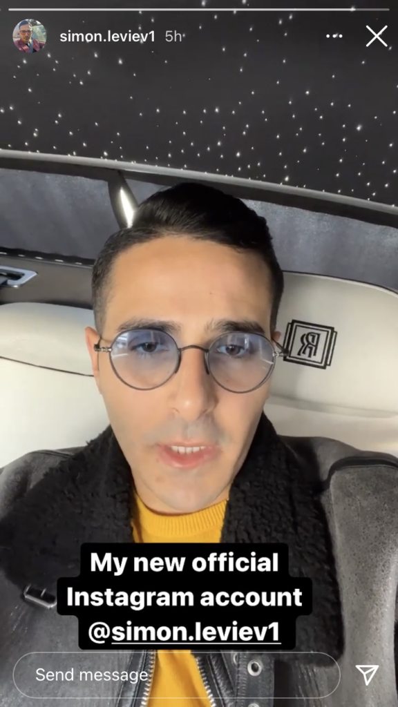 The Tinder Swindler Simon Leviev claims his Instagram account was hacked and he made a new one