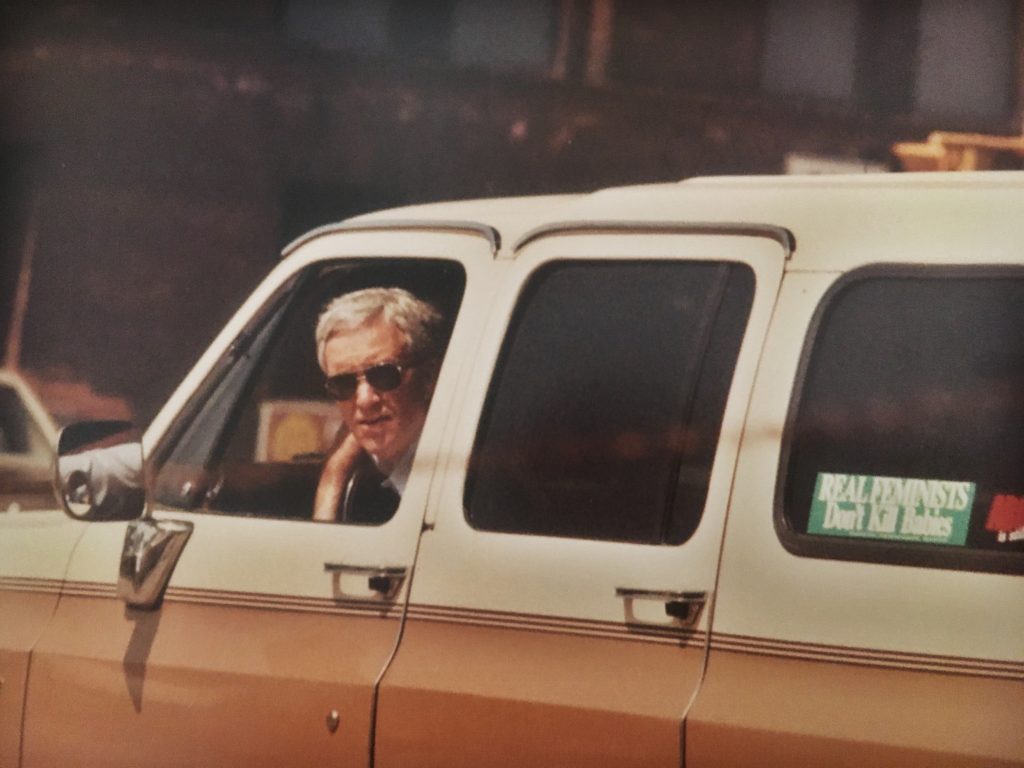 An anti-abortion protestor fleeing the clinic in the late 80's.