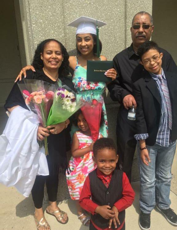 Wafaa (center) with her family