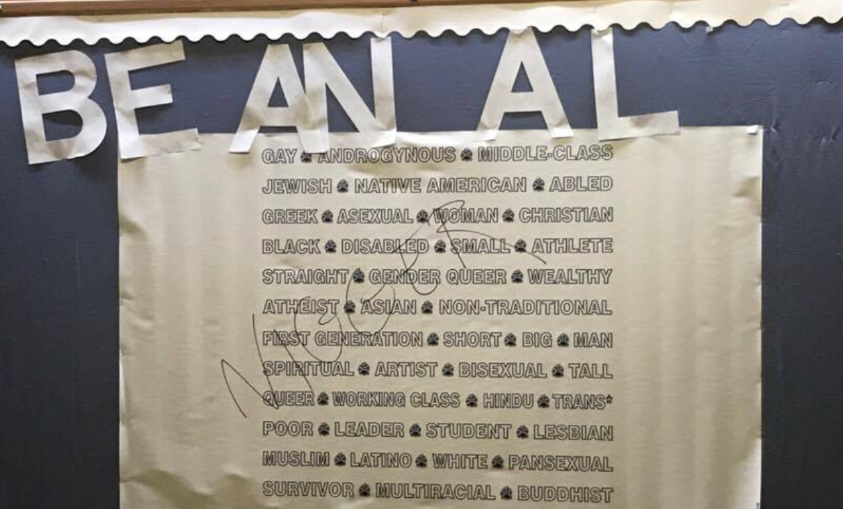 A vandalized display at UNH last semester