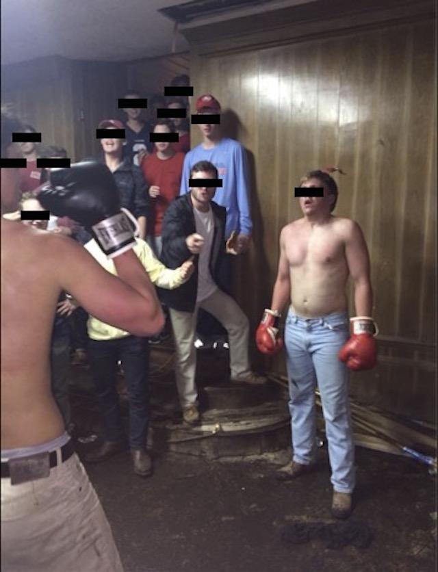 These photos appear to show a fight club event at Beta Theta Pi at a separate time to the alleged hazing ritual that left Blake Novacek with severe brain damage