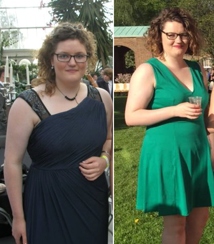 (left) Faith wore a long smoky grey dress from Coast. (right) Faiths Uni style has evolved massively as she rocks a shorter do and bold green cocktail dress.