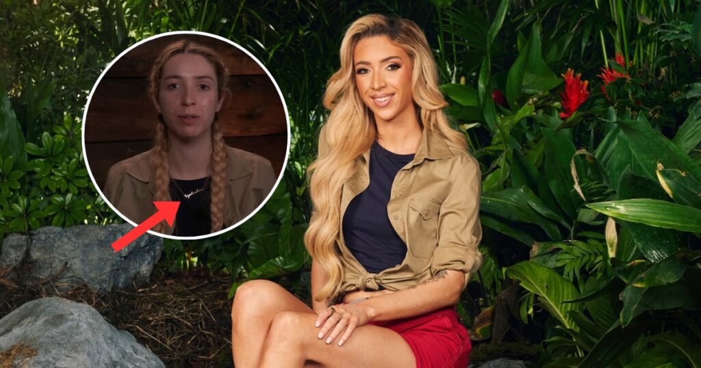 GK Barry wearing secret "eyelashes" necklace on I'm A Celeb