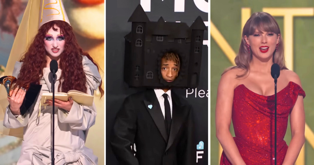 grammys 2025 celebrity outfits taylor swift chappell roan jaden smith and the cardboard castle