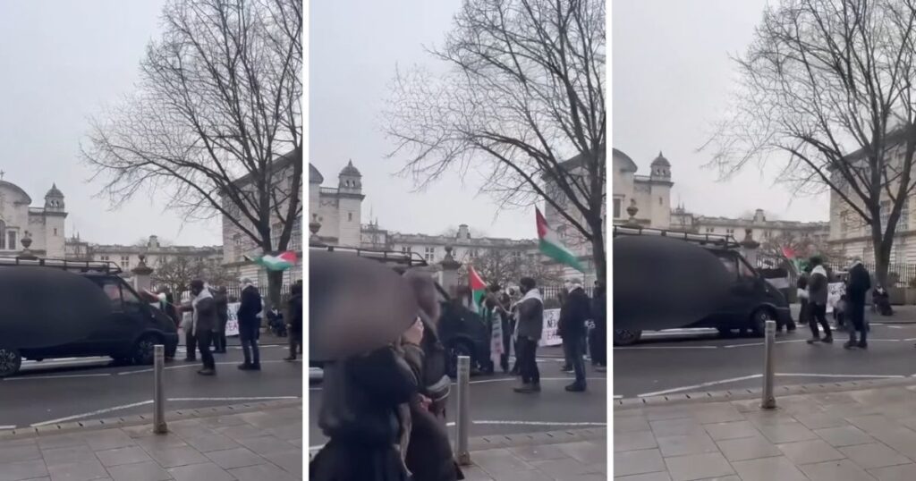 Van drives into protestors Cardiff