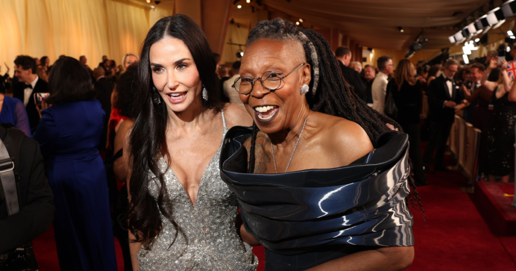 demi moore whoopi goldberg oscars 2025 lipreader red carpet