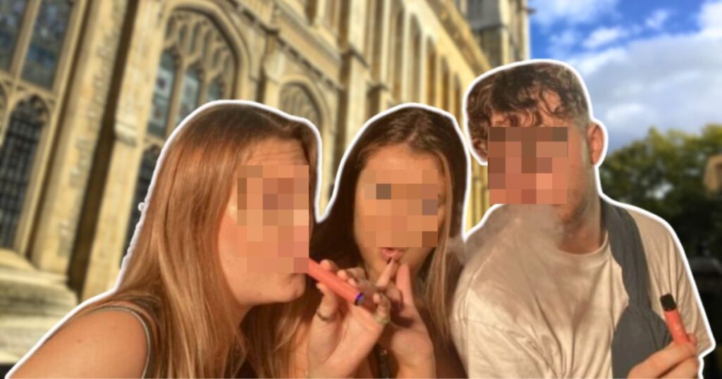 my abstract canva artwork representing some students vaping by a russell group uni (the library of king's college london, if you care)