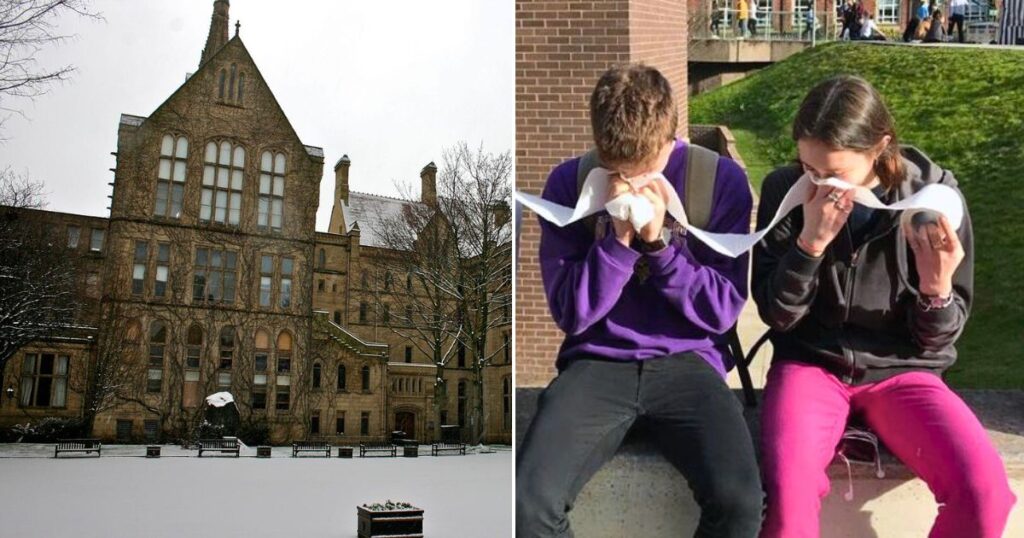 the university of manchester (a russell group unis which did much worse in the complete university ranking) plus some durham students crying which is not a relevant uni it's just a really fun pic