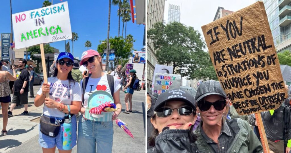 The celebs Anna Kendrick and Gracie Abrams at No Kings protests