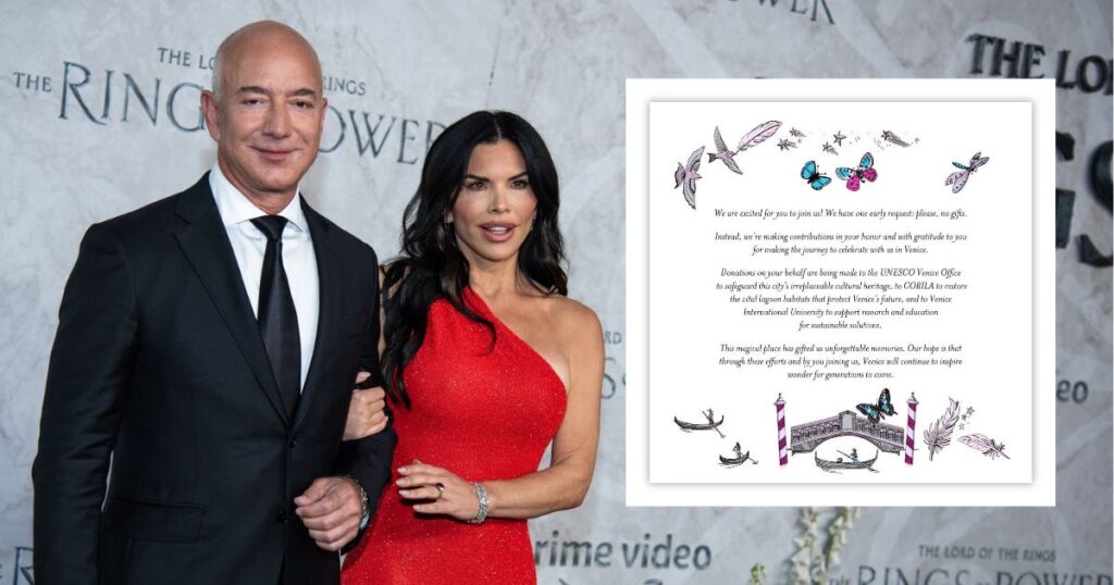 jeff bezos and lauren sanchez and the leaked part of their wedding invite