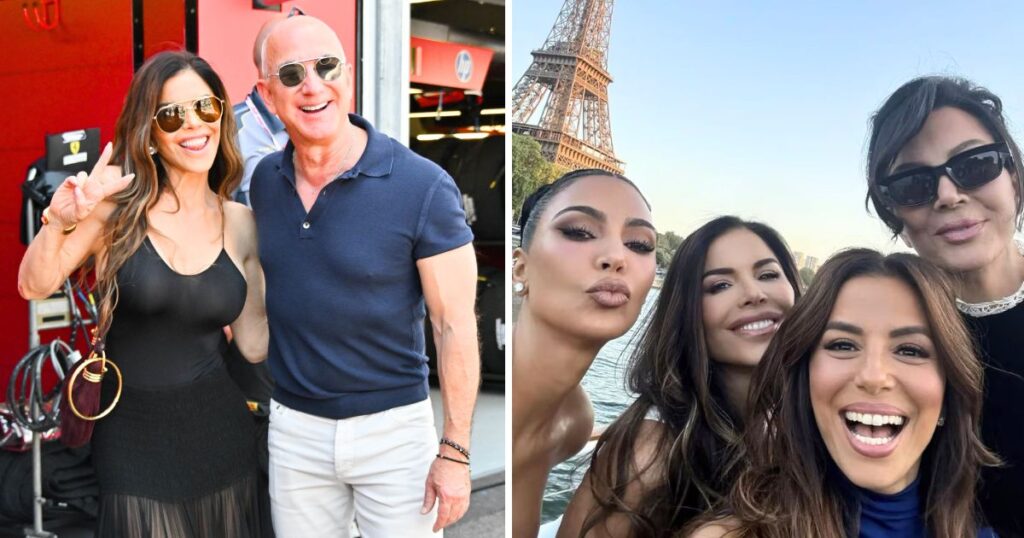 lauren sánchez and jeff bezos in monac. also lauren and assorted kardashians in paris