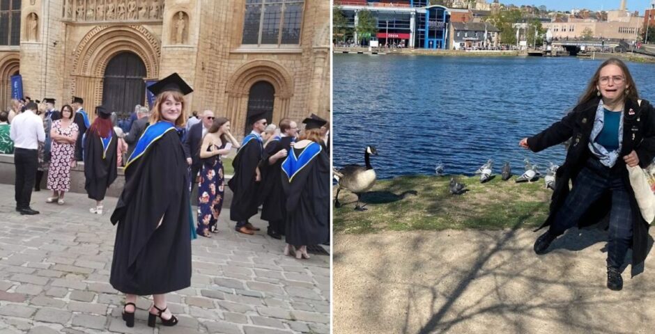 students at the universtity of lincoln. and some geese
