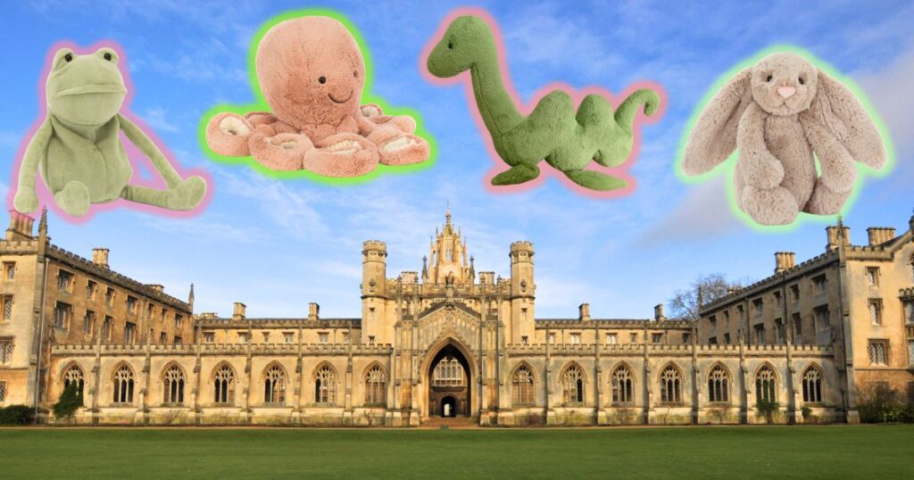 the university of cambridge plus some jellycats just floating in the sky like lil floofy angels