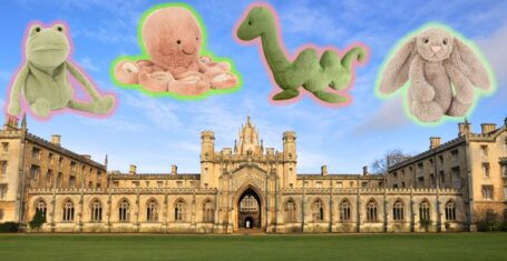 the university of cambridge plus some jellycats just floating in the sky like lil floofy angels