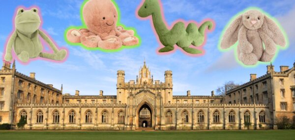 the university of cambridge plus some jellycats just floating in the sky like lil floofy angels