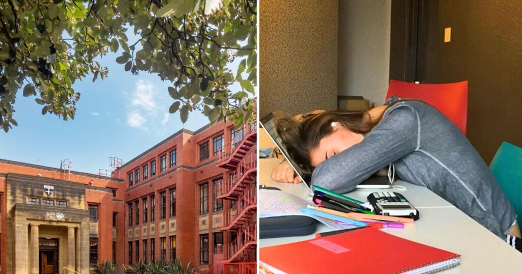 newcastly university and a sleeping student