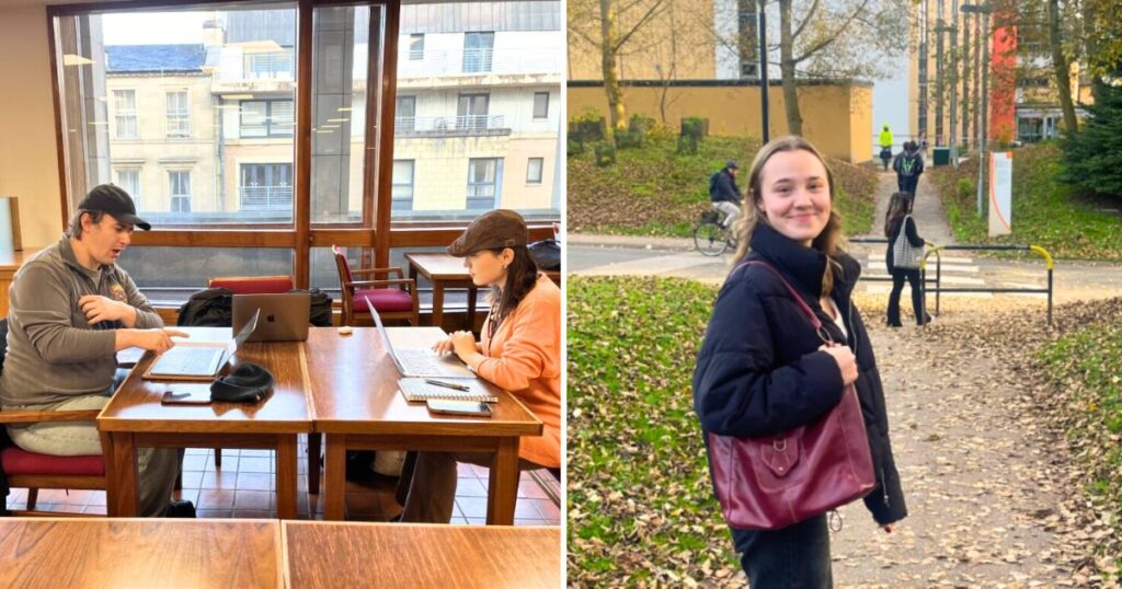 some students studying at the university of glasgow, plus a university of york student somewhere nice on campus