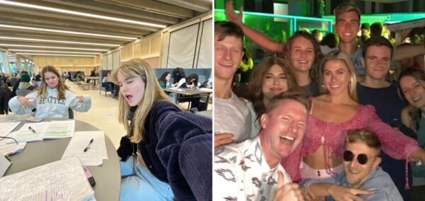 some russell group students studying and then some young people who are hopefully mostly students on a night out