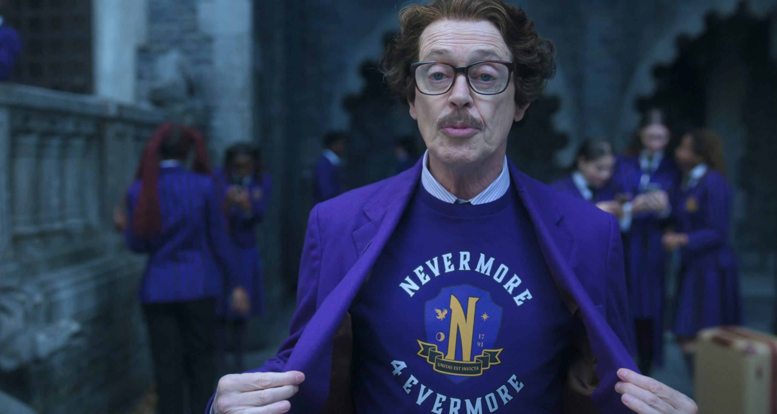 Steve Buscemi as headmaster of Nevermore Barry Dort in Wednesday on Netflix