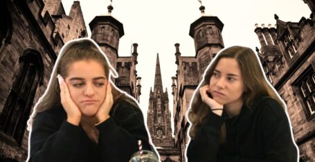 some students looking non-satisfied in front of the university of edinburgh which is a russell group uni and on this list